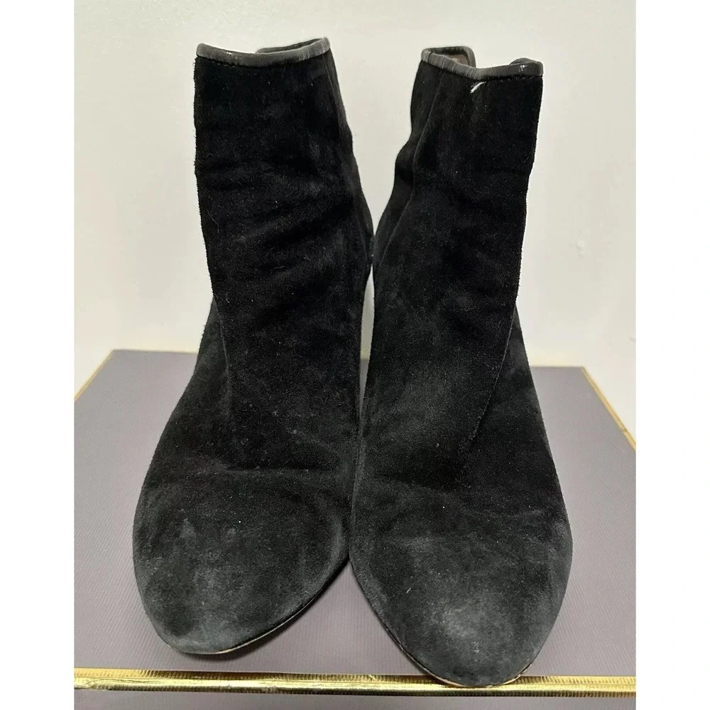 Louise et Cie‎ Boot Womens 10M Black Suede Sheep Trim Zip Ankle Heel Boots